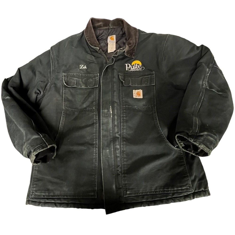 Vtg Carhartt Mens 46 Duck Cotton Work Jacket C03 Black Distressed Arctic Quilted